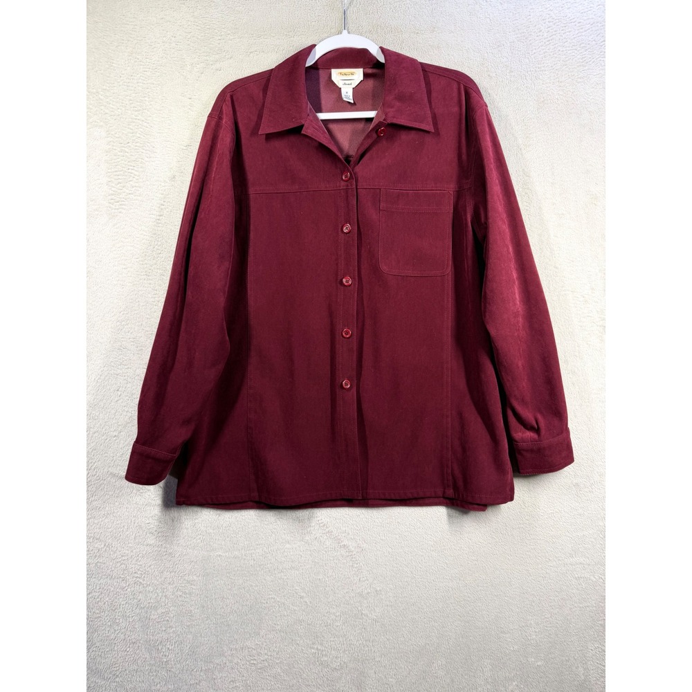 Talbots Button Front Shirt Womens M Burgundy Stretch Long Sleeve 5369